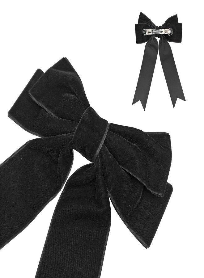 Quacc Hair Clip, Large Velvet Bow Hairpin Fastener with Satin Ribbon, Hair Tie, Vintage Hair Accessories for Party Gift, Girls Women - Black (1 Count, Hair Clip, Women, Large, 1 Package) - Image 4